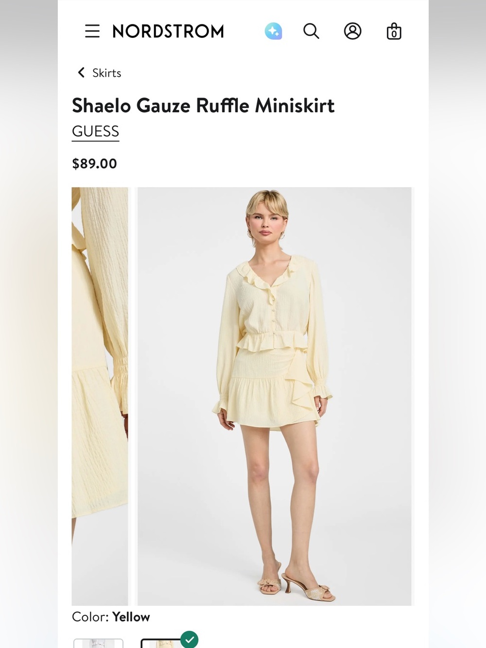 NWT Guess Shaelo Gauze Ruffle Miniskirt in Yellow size Small